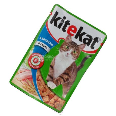 Kitekat, 100 г, корм, для котов, с лососем в соусе