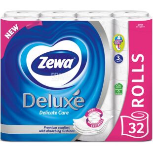 Zewa Deluxe, 32 рулони, Туалетний папір білий, 3-шаровий, 18,5 м