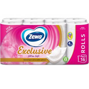 Zewa Exclusive Ultra Soft, 16 рулонов, Туалетная бумага белая, четырехслойная