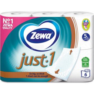 Zewa Just 1, 6 рулонів, Туалетний папір білий, п'ятишаровий