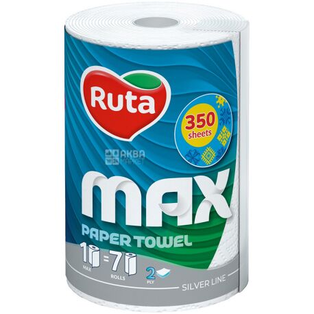 Ruta, MAX, 1 рул., Бумажные полотенца Рута Макс, 2-х слойные, 70 м, 350 листов, 15х15 см