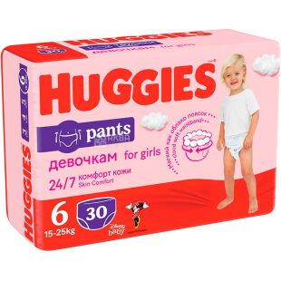 Huggies Pants, Jumbo, 30 шт, Хаггіс, Трусики-підгузки для дівчаток, Розмір 6, 15-25кг
