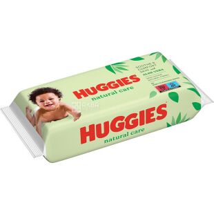 Huggies, Natural Care, 56 шт., Хаггіс, Серветки вологі дитячі, з екстрактом алое, без клапана
