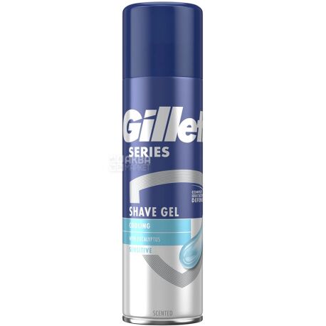 Gillette Series,Sensitive Cool, 200 мл, Освежающий гель для бритья с эвкалиптом, для мужчин