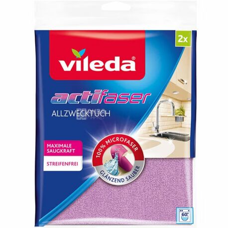 Vileda, Actifibre, 2 pcs, Microfiber cloth, for cleaning - buy Napkins for  glasses and mirrors in Kyiv suburbs, water delivery AquaMarket