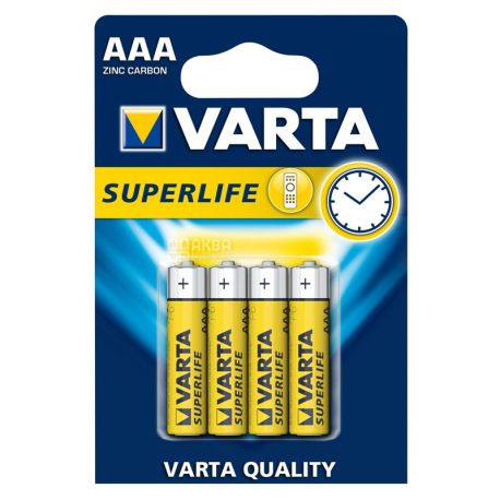 VARTA SUPERLIFE, AAA, 4 шт., 1,5 V, Батарейки солевые, LR03