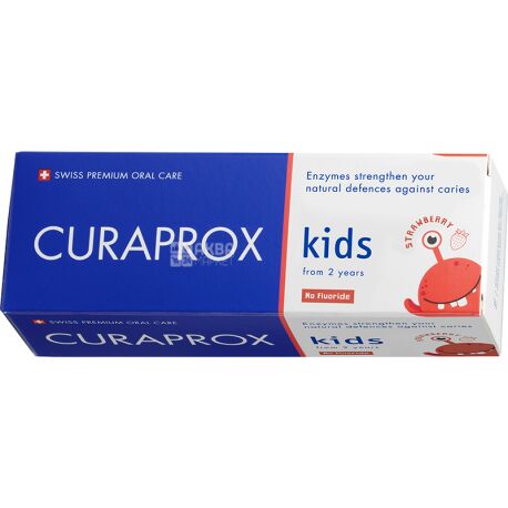 Curaprox Kids, 60 мл, Зубная детская паста, со вкусом клубники, без фтора, с 2 лет