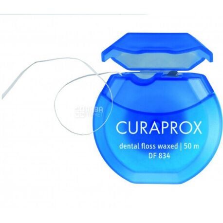Curaprox DF 834, 50 м, Вощенная зубная нить, с ароматом мяты