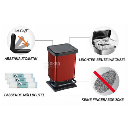 Rotho Paso, 20 L, Waste container, with pedal, red