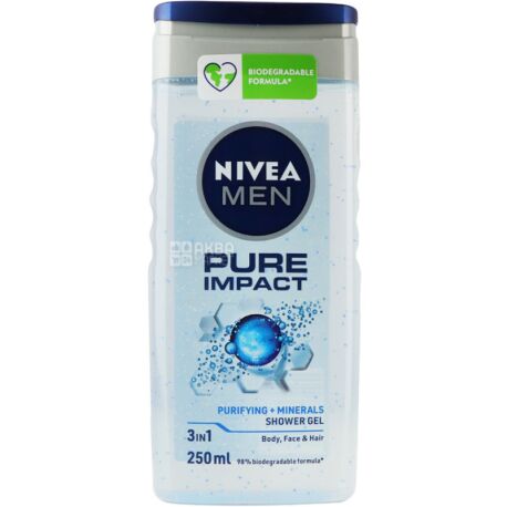 Nivea Men, 250 ml, shower gel, charge of purity, for men
