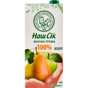 Наш Сік, 0,95 л, Сік Яблуко-Груша, без цукру