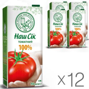 Наш Сік, Упаковка 12 шт. х 0,95 л, Сік Томатний 100%, з сіллю