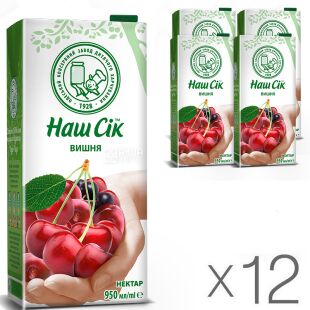 Наш Сік, Упаковка 12 шт. х 0,95 л, Нектар Вишневий натуральний
