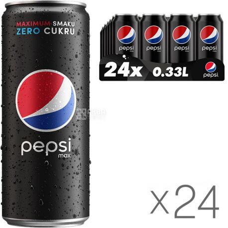 Pepsi-Cola, Black, упаковка 24 шт., по 0,33 л, Пепси-Кола, Блэк, Вода сладкая, низкокалорийная