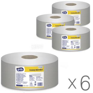 Grite Jumbo Economy Maxi, Упаковка 6 шт. х 1 рул., Туалетний папір макулатурний Гріте, одношаровий, 400 м, 1270 відривів, 100х31