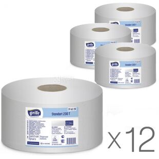 Grite Standart Professional, Упаковка 12 шт. х 1 рул., туалетная бумага целлюлозная Грите, двухслойная, 180 м, 571 отрыв, 90х315