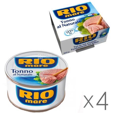 Rio Mare, Tonno al Naturale, Упаковка 4 шт. х 80 г, Рио Маре, Тунец в собственном соку