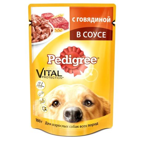Pedigree, 100 г, корм для собак, говядина в соусе