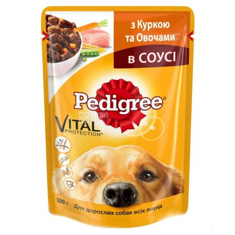 Pedigree, 100 г, корм для собак, з куркою та овочами в соусі
