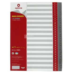 Optima, роздільник сторінок, Цифровий, Пластик, А4, м/у