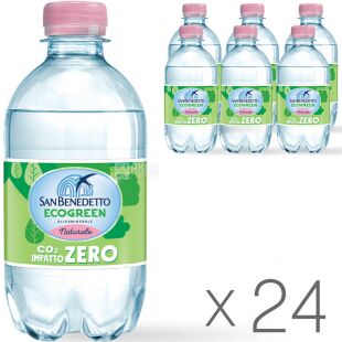 San Benedetto EcoGreen, Упаковка 24 шт. х 0.33 л, Вода минеральная, негазированная СанБенедетто Экогрин, ПЭТ