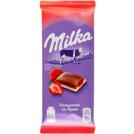 Milka, 90 г, Молочний шоколад, Полуниця та крем
