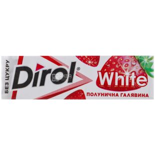 Dirol White, 14 г, Дирол Вайт, Жевательная резинка, Клубника, без сахара