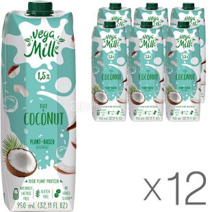 Vega Milk, Упаковка 12 шт. х 950 мл, Напиток рисово-кокосовый ультрапастеризованный, 1,5 %