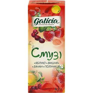 Galicia, 200 мл, Смузи Яблоко-вишня-банан-клубника, без сахара
