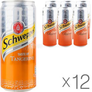 Schweppes Tangerine, Упаковка 12 шт. х 0,33 л, Напій газований Мандарин, ж/б