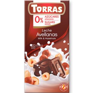 Torras Leche Avellanas, 75 г, Торрас, Шоколад молочный с фундуком без сахара