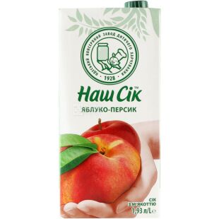 Наш Сік, 1,93 л, Сік Яблуко-Персик з м'якоттю