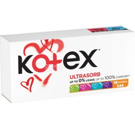 Kotex, Ultra Sorb normal, 16 шт., Тампони гігієнічні без аплікатора, 3 краплі