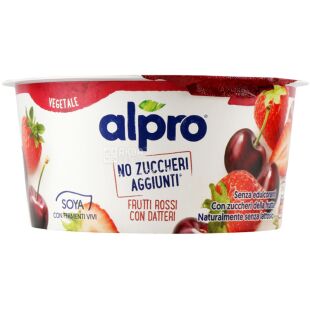 Alpro Red fruits with dates, 135 г, Йогурт соевый, красные фрукты с финиками, без сахара
