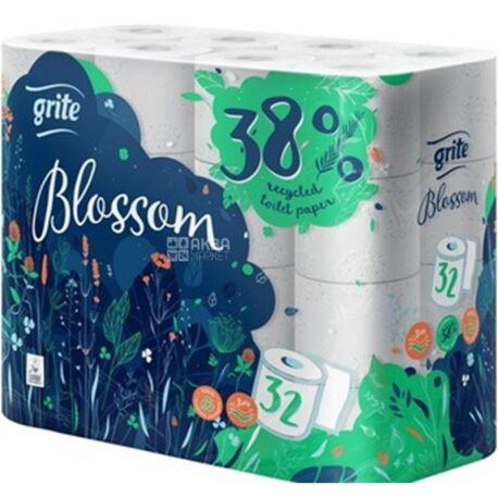 Grite Blossom, 32 рул., Туалетний папір Грите Блоссом, 3-х шаровий, 16,2 м
