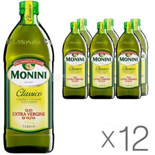 Monini Classico Extra Vergine, 1 л, Масло оливковое Минини Классико Экстра Вирджин, стекло, 12 шт. в упаковке