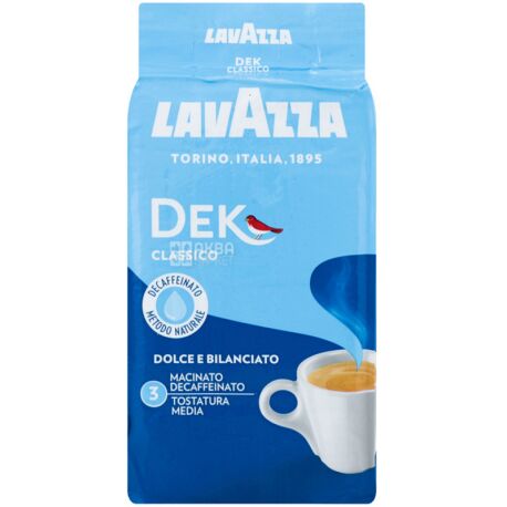 Lavazza, Decaffeinato, 250 г, Кофе Лавацца, Декаффеинато, средней обжарки, молотый без кофеина