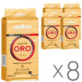 Lavazza, Qualita Oro, 8 шт. по 250 г, Кава Лавацца Оро, середнього обсмаження, мелена