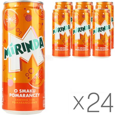 Mirinda, Orange, Упаковка 24 шт. по 0,33 л, Миринда, Апельсин, Вода сладкая, ж/б
