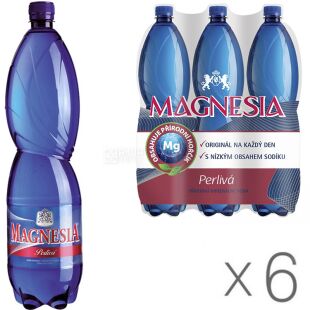 Magnesia, Упаковка 6 шт. х 1,5 л, Вода минеральная с природным магнием, газированная, ПЭТ