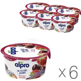 Alpro Red fruits with dates, Упаковка 6 шт. х 135 г, Йогурт соевый, красные фрукты с финиками, без сахара