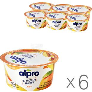 Alpro Mango, Упаковка 6 шт. х 135 г, Йогурт соевый со вкусом манго, без сахара