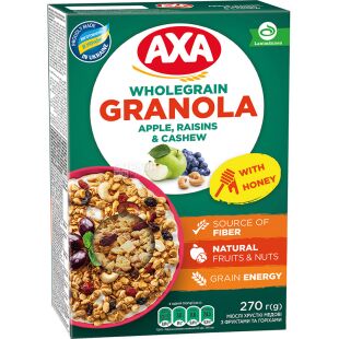 AXA, 270 г, Мюсли медовые, с фруктами и орехами, сухой завтрак, быстрого приготовления
