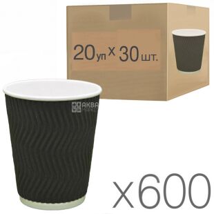 Стакан бумажный, гофрированный, черный, 350 мл, 20 упаковок по 30 шт., D90