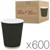 Стакан бумажный, гофрированный, черный, 350 мл, 20 упаковок по 30 шт., D90