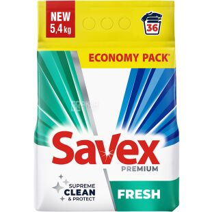 Savex Fresh, 5,4 кг, Стиральный порошок для белых и цветных вещей, Савекс