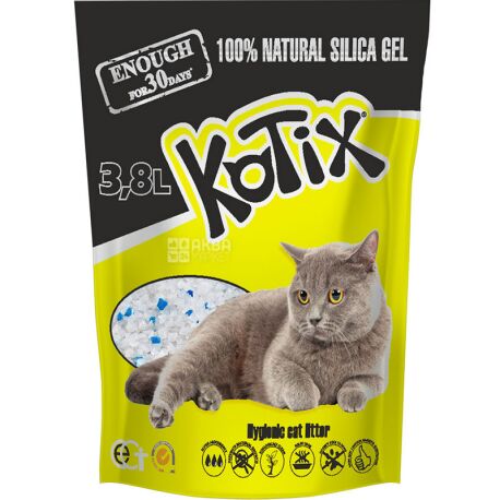 Kotix, 3,8 л, Наполнитель для кошачьего туалета Силикагелевый, впитывающий 