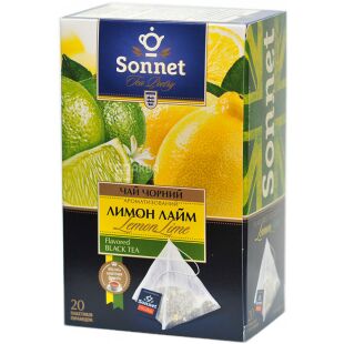 Sonnet, 20 шт. х 2 г, Чай черный Лимон-Лайм, в пакетиках