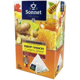 Sonnet, 20 шт. х 2 г, Чай трав'яний Імбир та лимон, у пакетиках