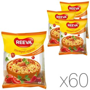 Reeva, Упаковка 60 шт. х 60 г, Вермишель быстрого приготовления с курицей, острая